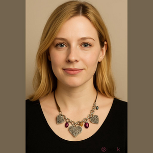 Wire Wrapped Heart Mixed Gemstones Silver Pendant Necklace